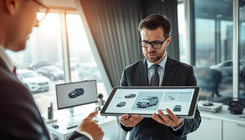 A technical specialist conducting a vehicle damage assessment in a modern office environment. In the foreground, the expert, dressed in a smart business suit, is examining a digital tablet displaying detailed reports of a damaged vehicle. Their focused expression conveys expertise and professionalism. In the middle ground, a sophisticated workstation with a computer, various technical tools, and a model of a vehicle is visible, emphasizing the use of technology in their work. The background features a large window revealing a busy cityscape, bathed in natural light, which adds a dynamic touch to the scene. The overall atmosphere is one of precision and authority, highlighting the blend of technology and expertise in vehicle appraisals. A technical specialist conducting a vehicle damage assessment in a modern office environment. In the foreground, the expert, dressed in a smart business suit, is examining a digital tablet displaying detailed reports of a damaged vehicle. Their focused expression conveys expertise and professionalism. In the middle ground, a sophisticated workstation with a computer, various technical tools, and a model of a vehicle is visible, emphasizing the use of technology in their work. The background features a large window revealing a busy cityscape, bathed in natural light, which adds a dynamic touch to the scene. The overall atmosphere is one of precision and authority, highlighting the blend of technology and expertise in vehicle appraisals.