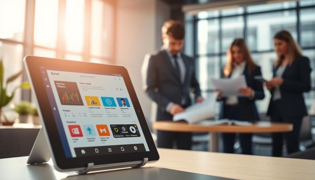 A modern application store interface displayed on a sleek tablet, positioned prominently in the foreground. The vibrant colors and intuitive layout of the app showcase optimal navigation and user experience. In the middle ground, blurred figures of business professionals in smart casual attire collaborate over service history reports and analytics, emphasizing teamwork in optimizing application stores. In the background, a stylish office environment with large windows allows soft natural light to illuminate the scene, creating a warm, inviting atmosphere. The overall mood conveys professionalism, innovation, and collaboration, with a focus on the importance of regular maintenance practices in enhancing app store performance and user satisfaction. A modern application store interface displayed on a sleek tablet, positioned prominently in the foreground. The vibrant colors and intuitive layout of the app showcase optimal navigation and user experience. In the middle ground, blurred figures of business professionals in smart casual attire collaborate over service history reports and analytics, emphasizing teamwork in optimizing application stores. In the background, a stylish office environment with large windows allows soft natural light to illuminate the scene, creating a warm, inviting atmosphere. The overall mood conveys professionalism, innovation, and collaboration, with a focus on the importance of regular maintenance practices in enhancing app store performance and user satisfaction.