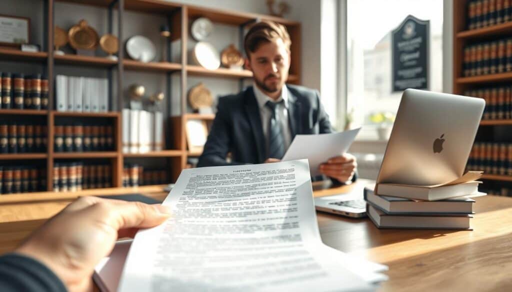 A modern office setting with a professional examining legal documents on a wooden desk, with a laptop open beside a stack of law books. In the foreground, focus on a hand holding a highlighted document, emphasizing the text. The middle of the image features the individual, dressed in business attire, intently studying the papers. The background reveals shelves filled with legal texts and certification plaques that indicate quality and compliance. Soft, natural light streams in through a window, casting gentle shadows that create a thoughtful atmosphere. The image conveys a sense of seriousness and diligence, highlighting the importance of understanding regulations and myths related to alternatives in legal contexts. A modern office setting with a professional examining legal documents on a wooden desk, with a laptop open beside a stack of law books. In the foreground, focus on a hand holding a highlighted document, emphasizing the text. The middle of the image features the individual, dressed in business attire, intently studying the papers. The background reveals shelves filled with legal texts and certification plaques that indicate quality and compliance. Soft, natural light streams in through a window, casting gentle shadows that create a thoughtful atmosphere. The image conveys a sense of seriousness and diligence, highlighting the importance of understanding regulations and myths related to alternatives in legal contexts.