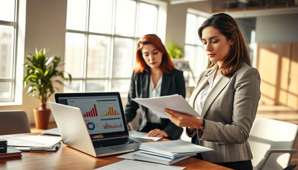 A professional setting depicting a "damage assessment" scenario. In the foreground, a confident businesswoman in professional attire, examining documents related to damage compensation claims, looking focused and insightful. In the middle, a well-organized table with various files, a laptop open showing graphs and charts, evoking a sense of analysis and deliberation. In the background, a bright office space with large windows allowing natural light to flood in, creating an atmosphere of clarity and decision-making. Warm, inviting tones enhance the professional mood, while soft shadows add depth. The camera angle is slightly elevated, capturing the scene from a vantage point that emphasizes both the subject and their surroundings. A professional setting depicting a "damage assessment" scenario. In the foreground, a confident businesswoman in professional attire, examining documents related to damage compensation claims, looking focused and insightful. In the middle, a well-organized table with various files, a laptop open showing graphs and charts, evoking a sense of analysis and deliberation. In the background, a bright office space with large windows allowing natural light to flood in, creating an atmosphere of clarity and decision-making. Warm, inviting tones enhance the professional mood, while soft shadows add depth. The camera angle is slightly elevated, capturing the scene from a vantage point that emphasizes both the subject and their surroundings.